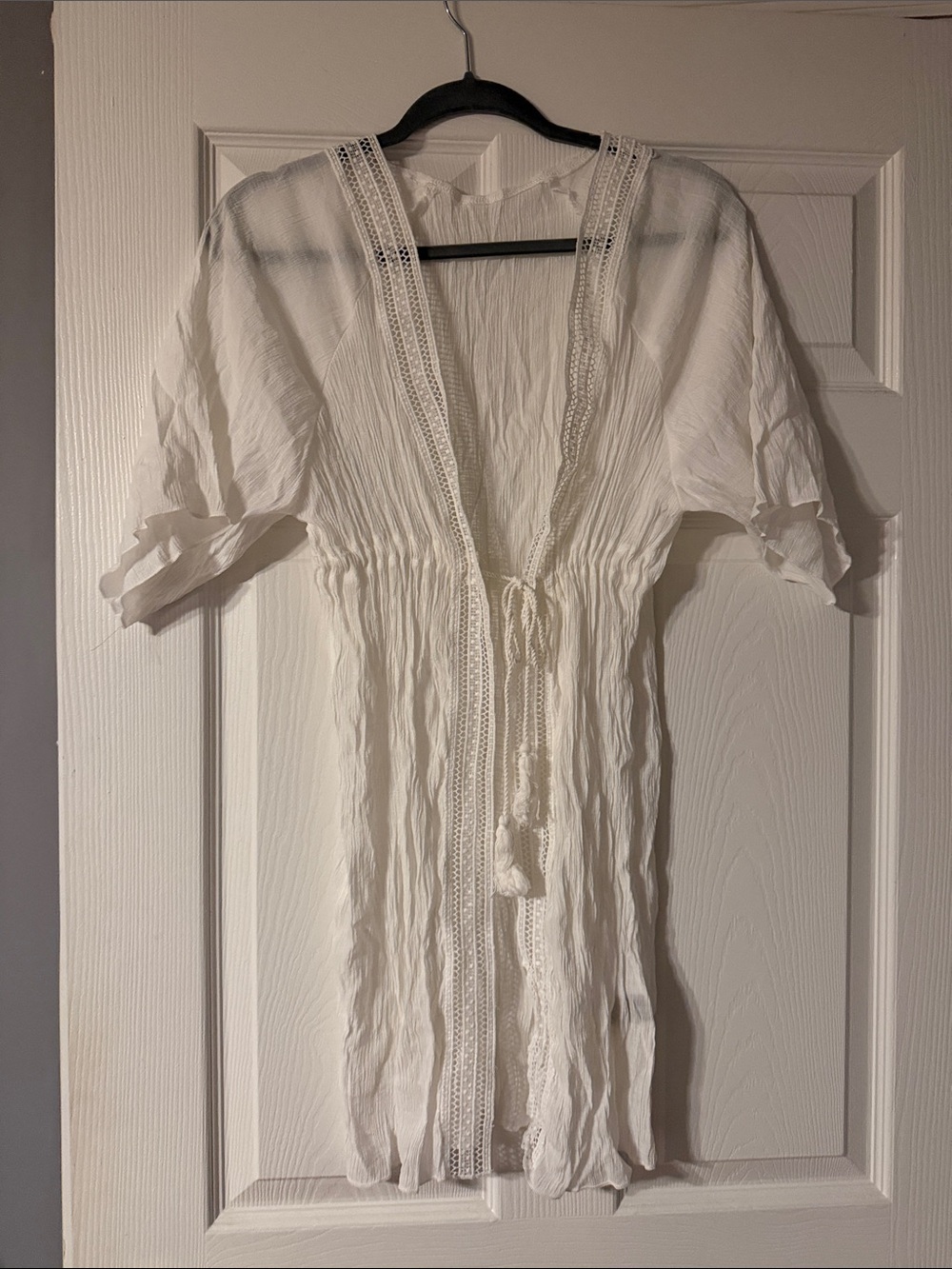 SHEIN White Crochet-Trim V-Neck Tunic